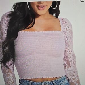 Guess lilac smocked crop top S